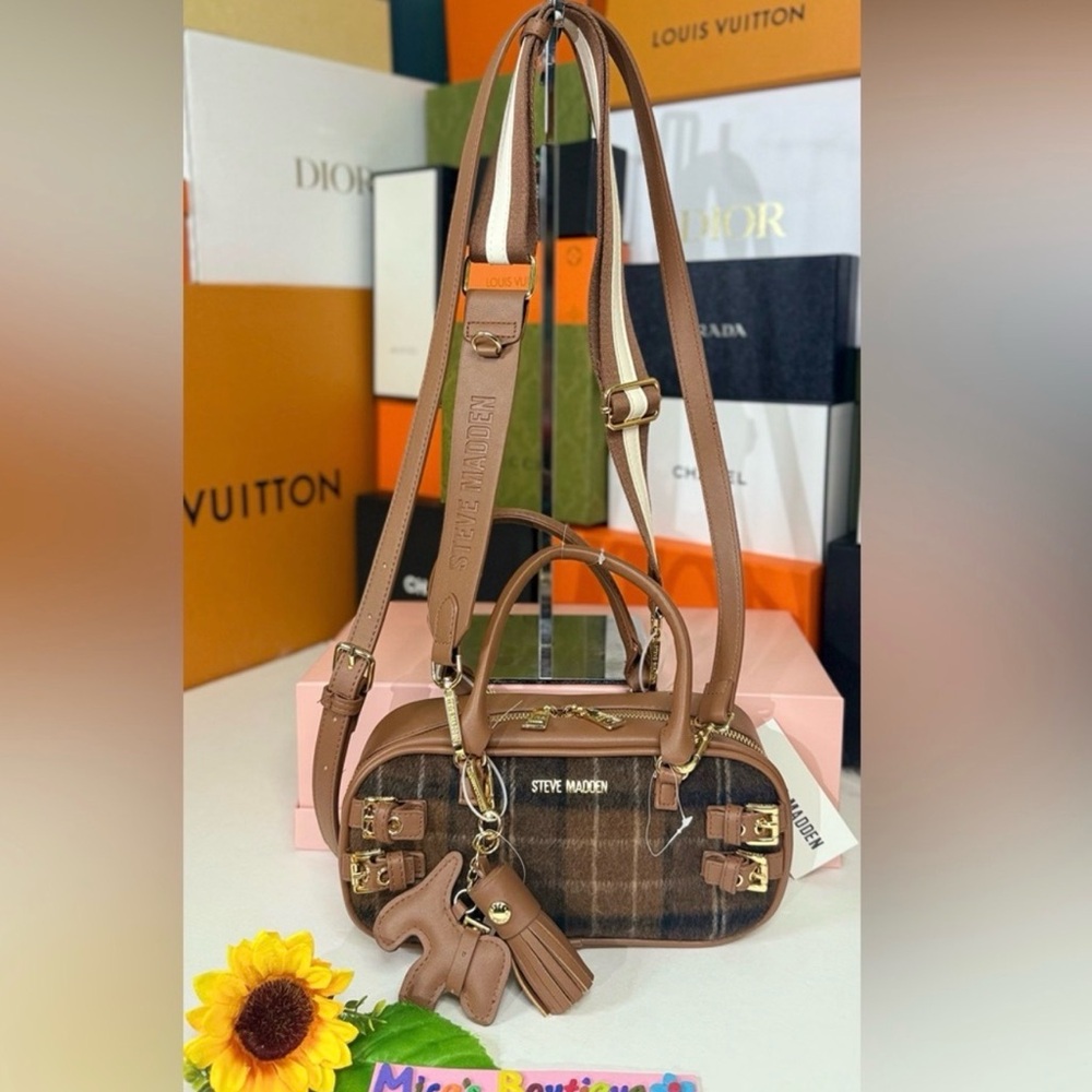 Steve Madden Tan and Brown Checkered Crossbody Bag